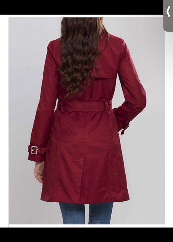 Bordo Kemerli Midi Kadın Trençkot - Görsel 2