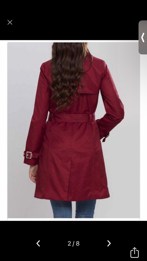 Bordo Kemerli Midi Kadın Trençkot - Görsel 2