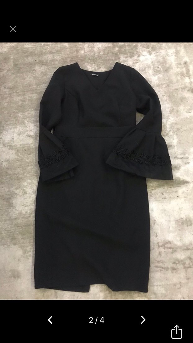 Siyah V Yaka Püsküllü Gotik Kalem Elbise - Görsel 2