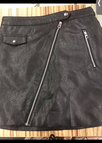 Siyah Fermuarlı Deri Mini Etek - Görsel 2