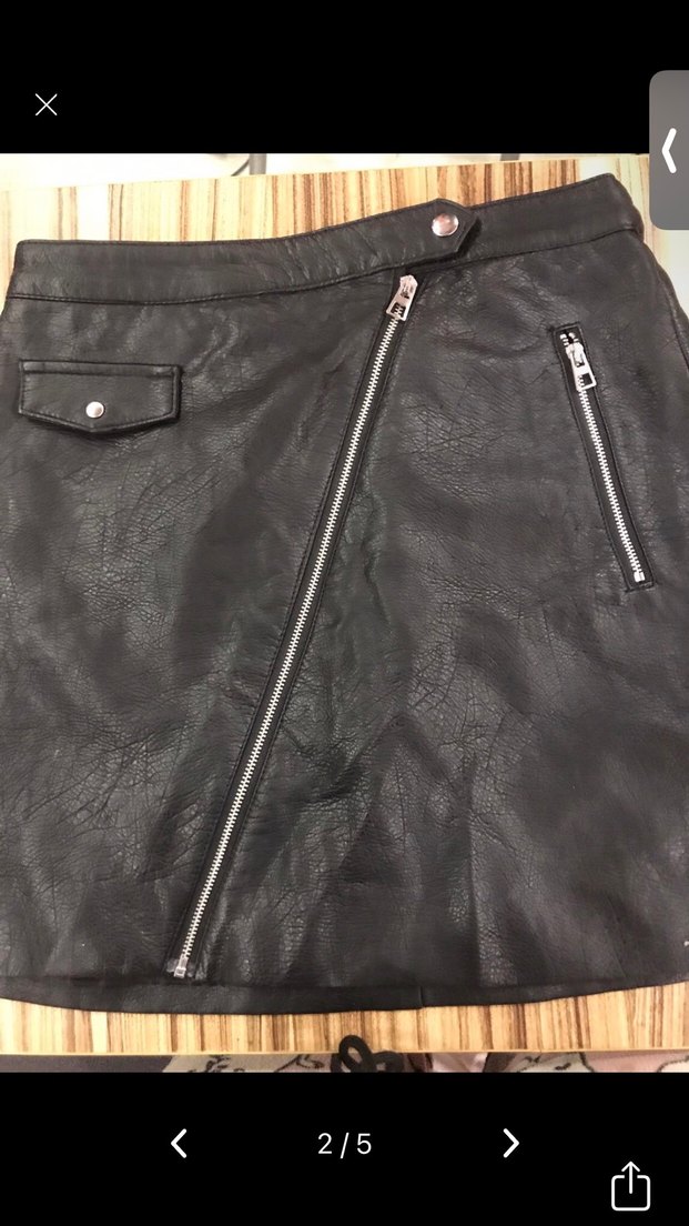 Siyah Fermuarlı Deri Mini Etek - Görsel 2