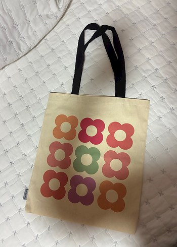 Çiçek Desenli Çok Renkli Bez Çanta - Görsel 2