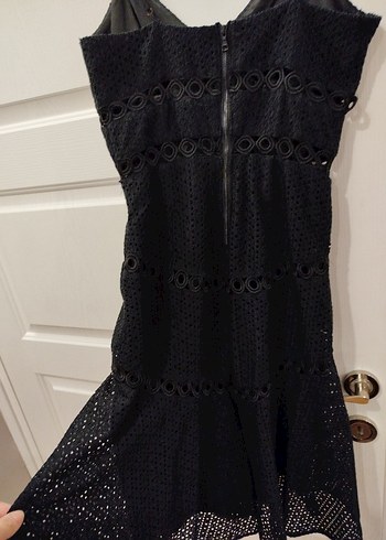 İnce Askılı Siyah Dantel Midi Elbise - Görsel 6