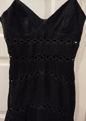 İnce Askılı Siyah Dantel Midi Elbise - Görsel 2