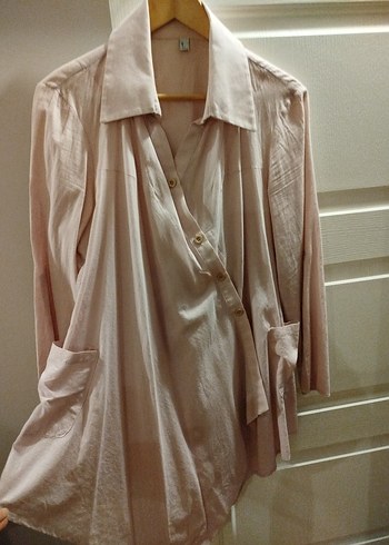 Pembe(açık lila) Dökümlü Keten Kadın Gömlek - Görsel 8