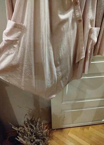 Pembe(açık lila) Dökümlü Keten Kadın Gömlek - Görsel 7