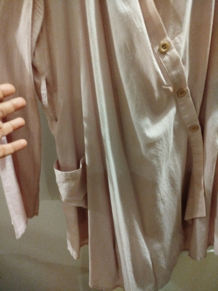 Pembe(açık lila) Dökümlü Keten Kadın Gömlek - Görsel 5