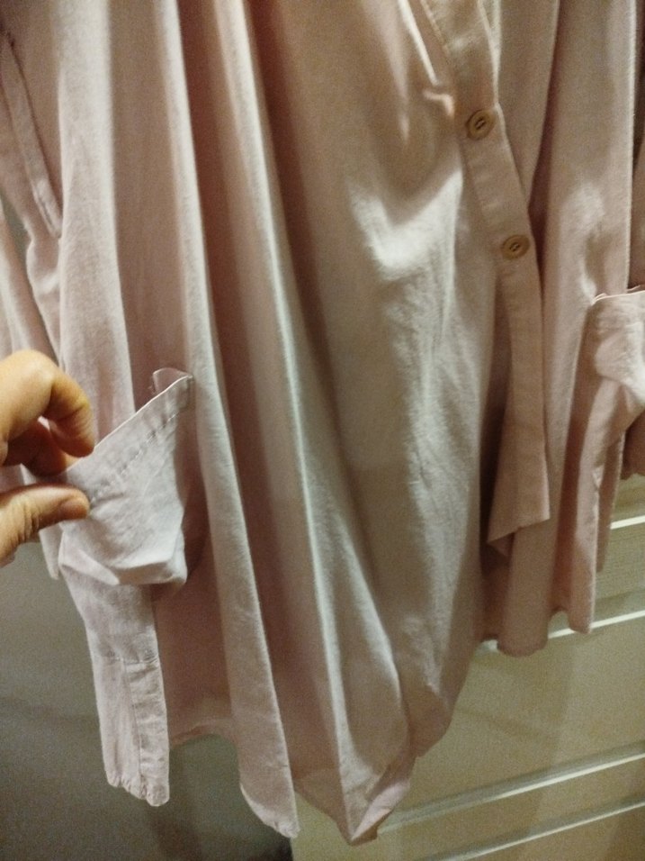 Pembe(açık lila) Dökümlü Keten Kadın Gömlek - Görsel 4