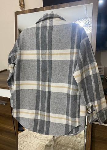 Düğmeli Gri Kareli Kadın Gömlek - Görsel 3