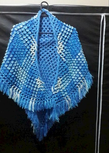 Mavi Örgü Kadın Şal - Görsel 5