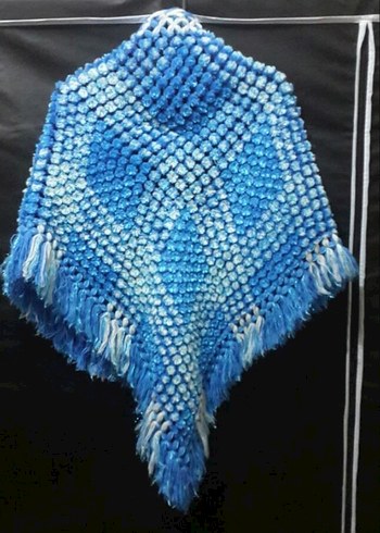 Mavi Örgü Kadın Şal - Görsel 6