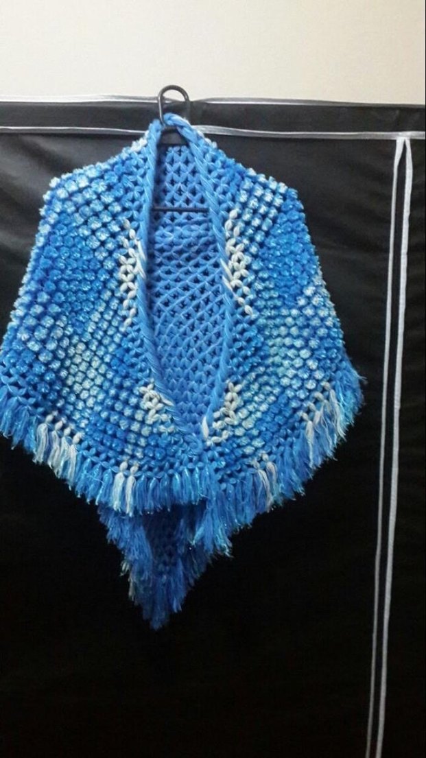 Mavi Örgü Kadın Şal - Görsel 5