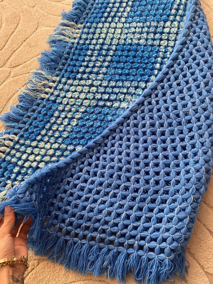 Mavi Örgü Kadın Şal - Görsel 3