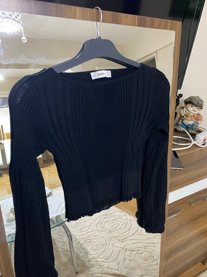 Kadın Siyah Piliseli Uzun Kollu Triko Kazak - Görsel 2