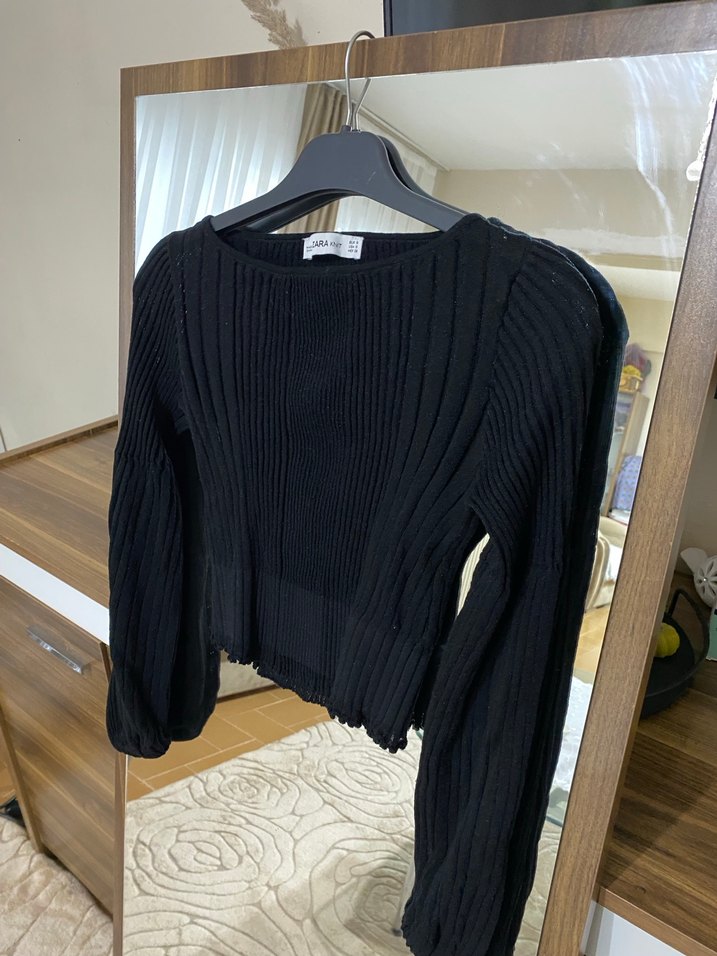 Kadın Siyah Piliseli Uzun Kollu Triko Kazak - Görsel 3