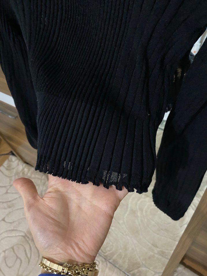 Kadın Siyah Piliseli Uzun Kollu Triko Kazak - Görsel 4