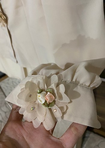 Bej Uzun Kollu Midi Kadın Gömlek - Görsel 3