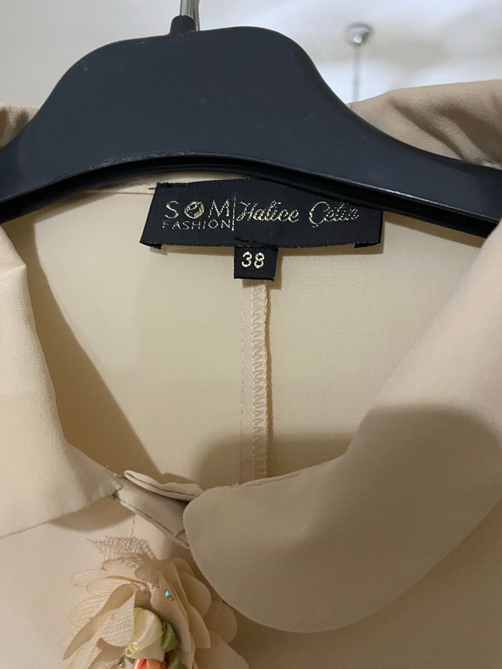 Bej Uzun Kollu Midi Kadın Gömlek - Görsel 4