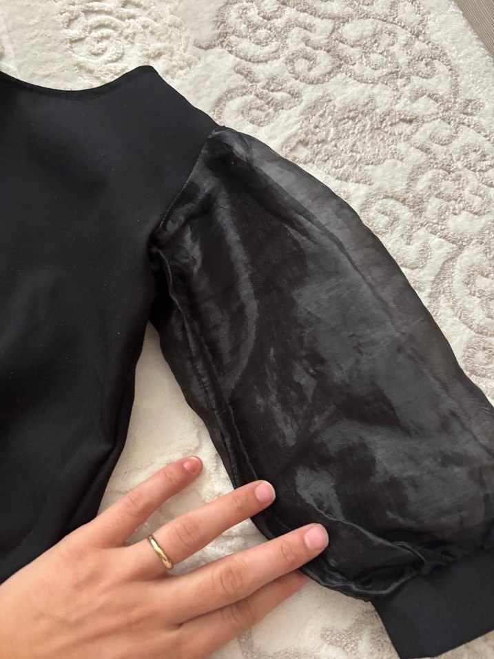 Siyah Deri Bebek Body, Uzun Kollu, Düğmeli - Görsel 2