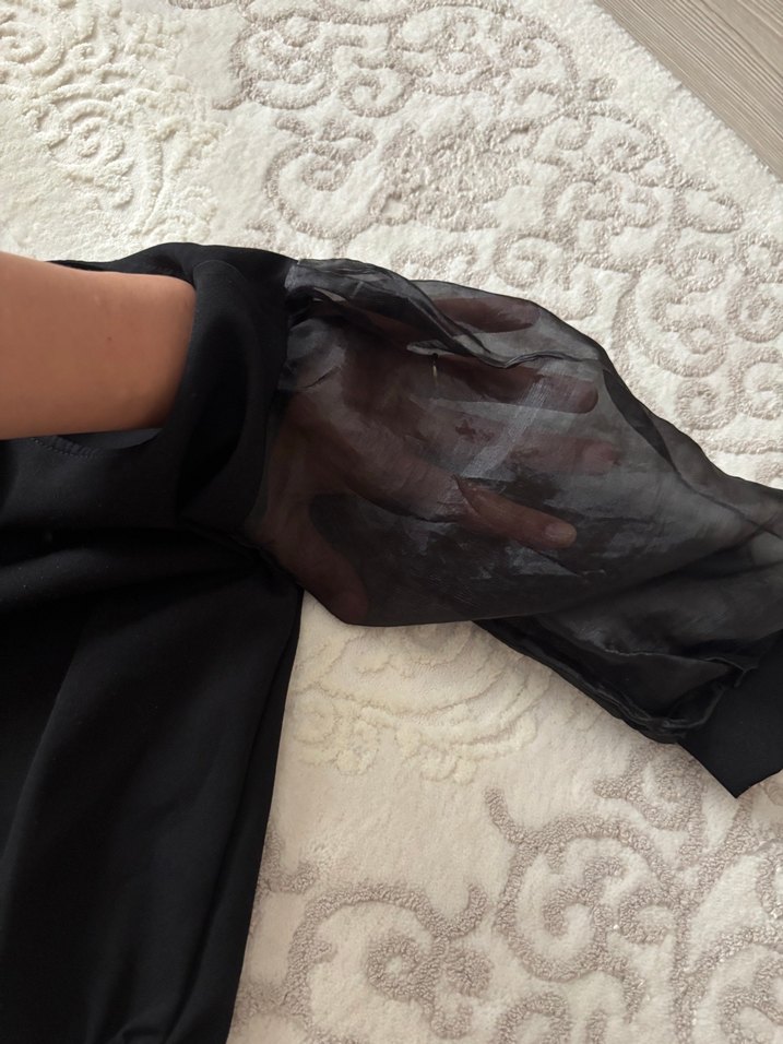 Siyah Deri Bebek Body, Uzun Kollu, Düğmeli - Görsel 3