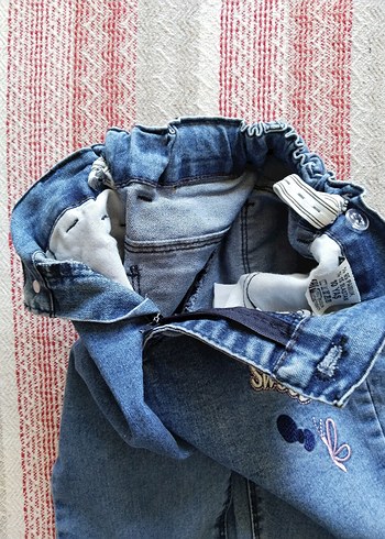 10 Yaş Beden mavi Renk Beli Lastikli Kız Çocuk Jean Pantolon