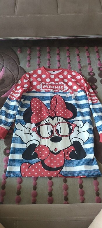 Minnie mouse figürlü l bedenli tunik elbise 