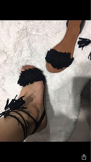 39 Beden siyah Renk Bağcıklı süet sandalet