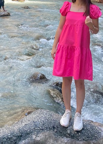 Diğer Pembe Midi Rahat Kesim Elbise