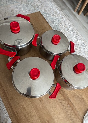 Kırmızı Saplı Paslanmaz Çelik Tencere Seti emsan - Görsel 2
