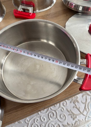 Kırmızı Saplı Paslanmaz Çelik Tencere Seti emsan - Görsel 5