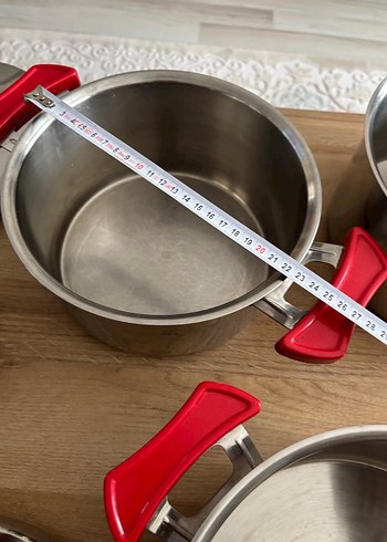 Kırmızı Saplı Paslanmaz Çelik Tencere Seti emsan - Görsel 7