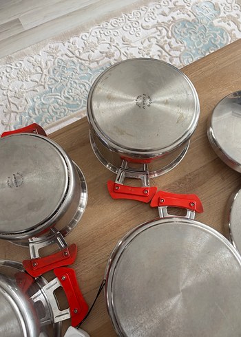 Kırmızı Saplı Paslanmaz Çelik Tencere Seti emsan - Görsel 4