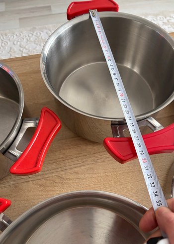 Kırmızı Saplı Paslanmaz Çelik Tencere Seti emsan - Görsel 8