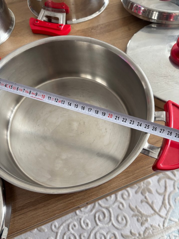 Kırmızı Saplı Paslanmaz Çelik Tencere Seti emsan - Görsel 5