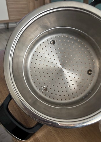 Delikli iç hazneli gri tencere amc süzgeç - Görsel 5
