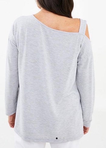 Gri Uzun Kollu kayık yaka triko - Görsel 3