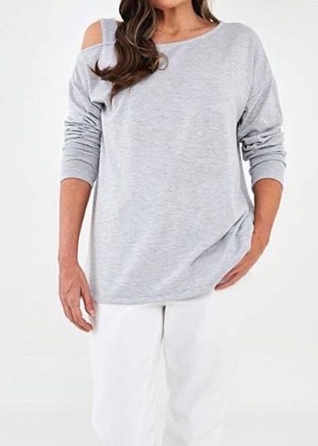 Gri Uzun Kollu kayık yaka triko - Görsel 2