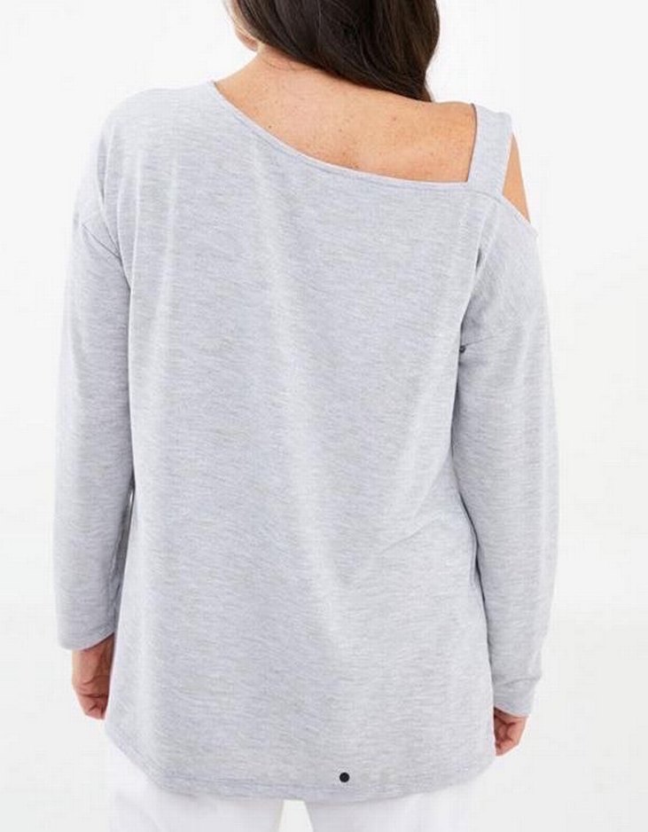 Gri Uzun Kollu kayık yaka triko - Görsel 3