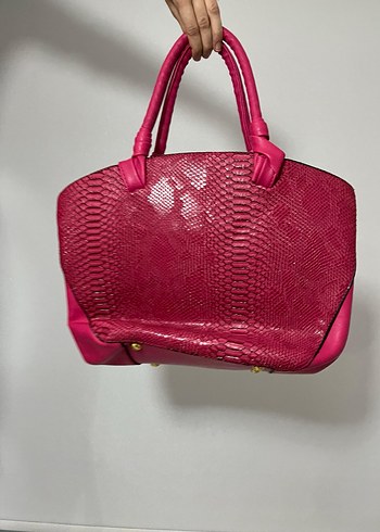 Yılan Desenli Pembe Deri Kadın Çanta - Görsel 4