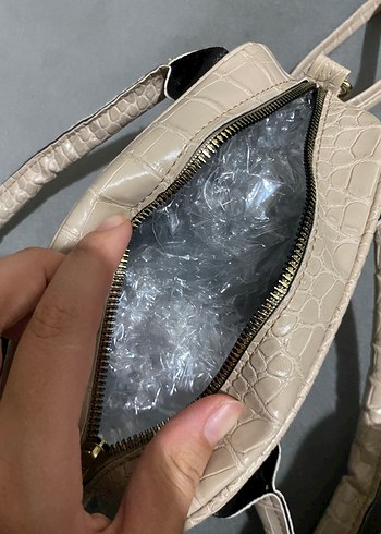 Bej Deri Yılan Desenli Kadın Çanta - Görsel 5