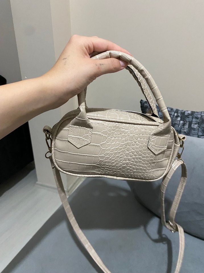 Bej Deri Yılan Desenli Kadın Çanta - Görsel 4