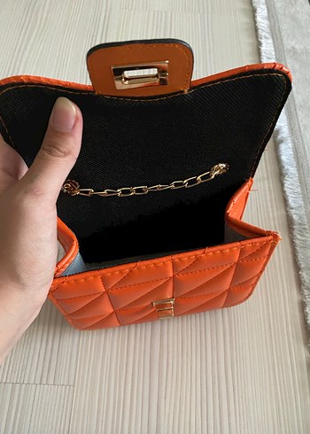 Turuncu Zincir Detaylı Deri Kadın Çanta - Görsel 5