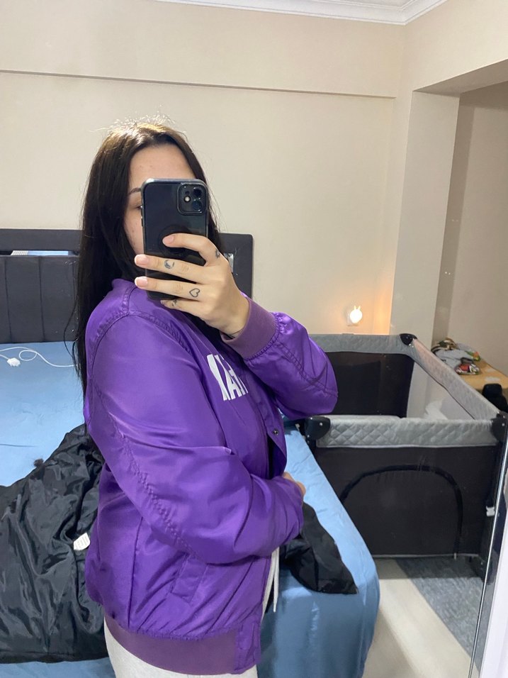 Kadın Mor Parlak Midi Spor Ceket - Görsel 2