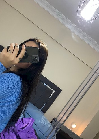 Mavi V Yaka Örgü Kadın Hırka - Görsel 2