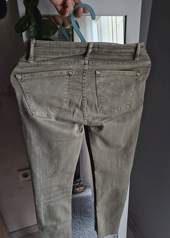 Gri yeşil Kadın Denim Normal Boy Dar Kesim Pantolon - Görsel 3