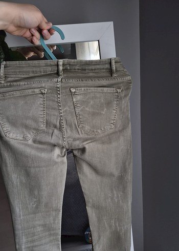 Gri yeşil Kadın Denim Normal Boy Dar Kesim Pantolon - Görsel 4