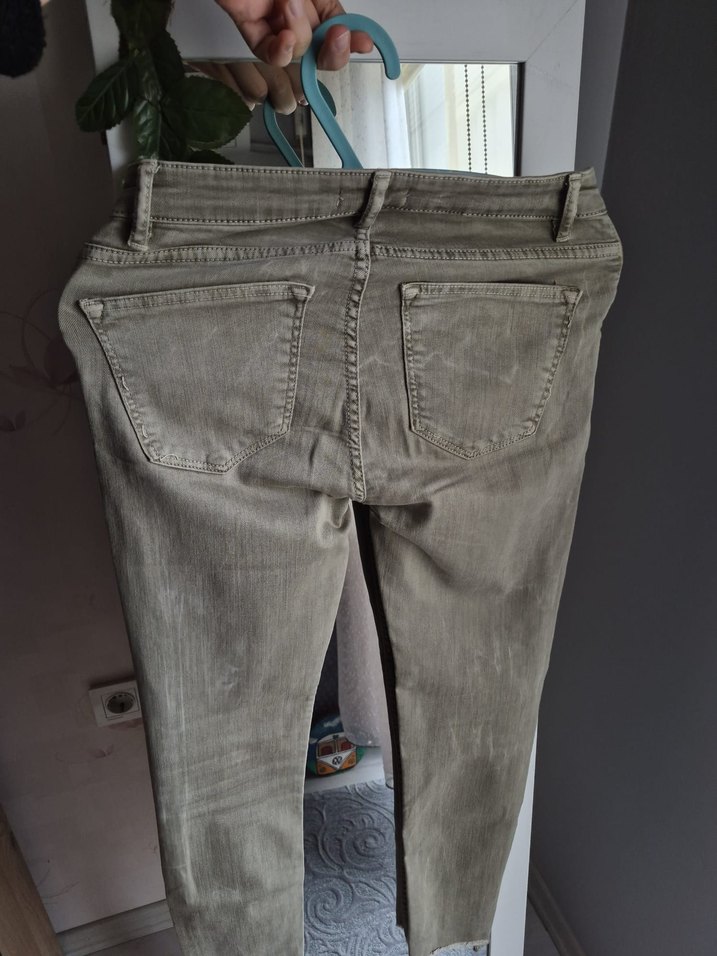 Gri yeşil Kadın Denim Normal Boy Dar Kesim Pantolon - Görsel 3