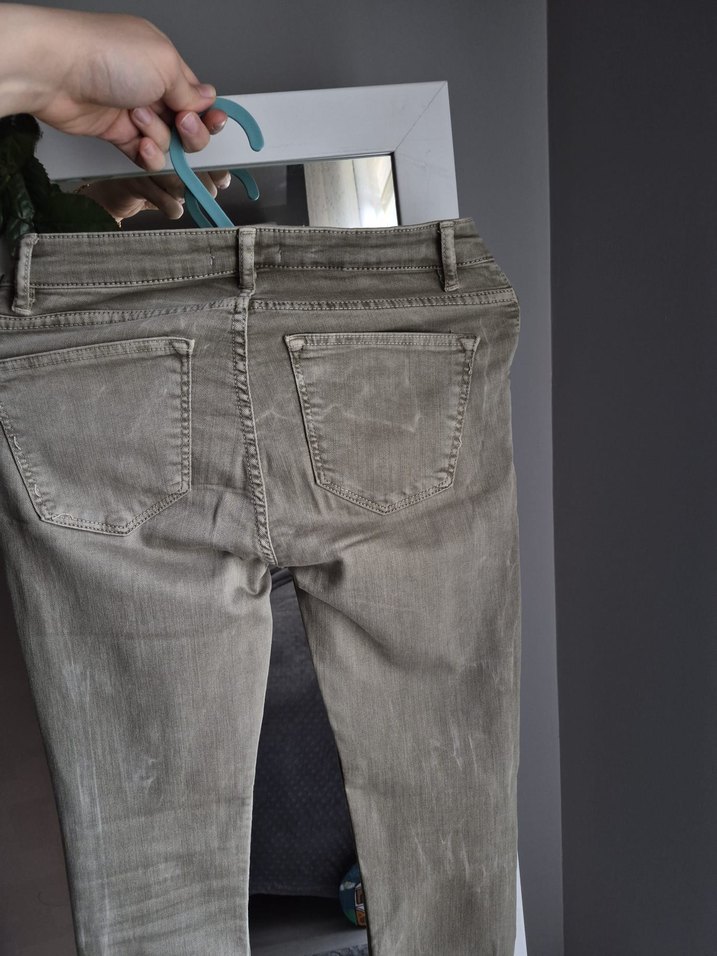 Gri yeşil Kadın Denim Normal Boy Dar Kesim Pantolon - Görsel 4