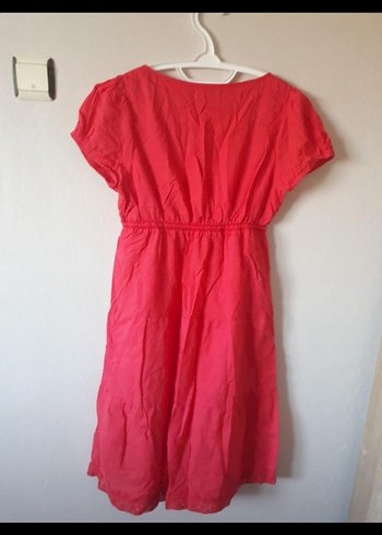 Pembe Midi Bohem V Yakalı Keten Elbise - Görsel 2