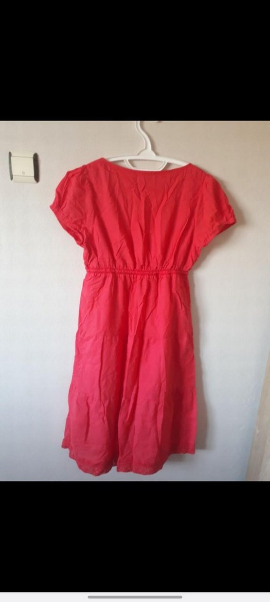 Pembe Midi Bohem V Yakalı Keten Elbise - Görsel 2